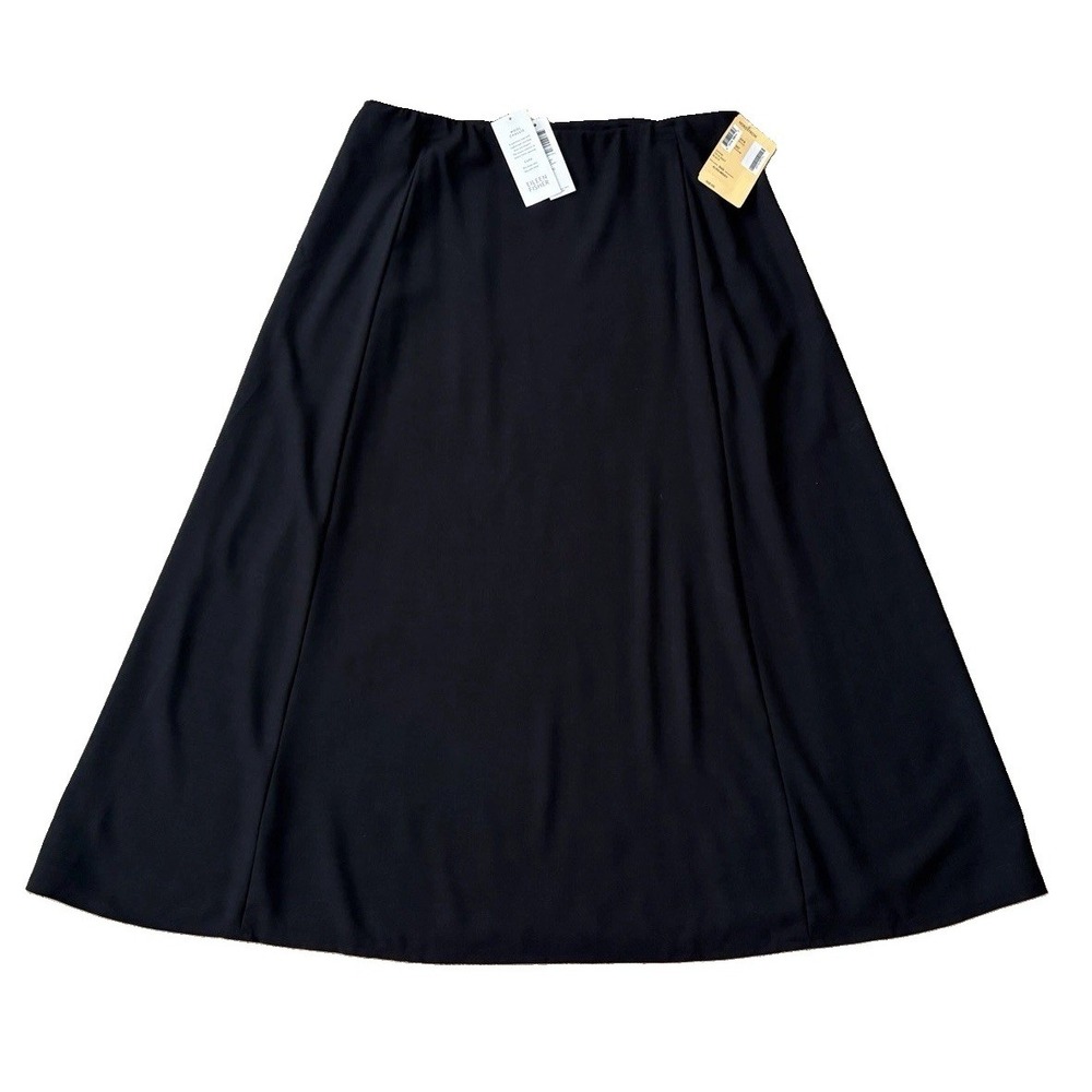 NEW NWT Eileen Fisher Wool Challis Black Gored Skirt Women's XL $158